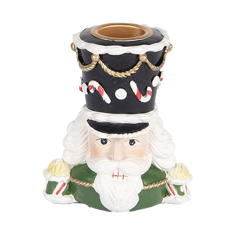 Clayre & Eef   | Kandelaar Notenkraker Groen Wit 8x6x9 cm | 6PR5541