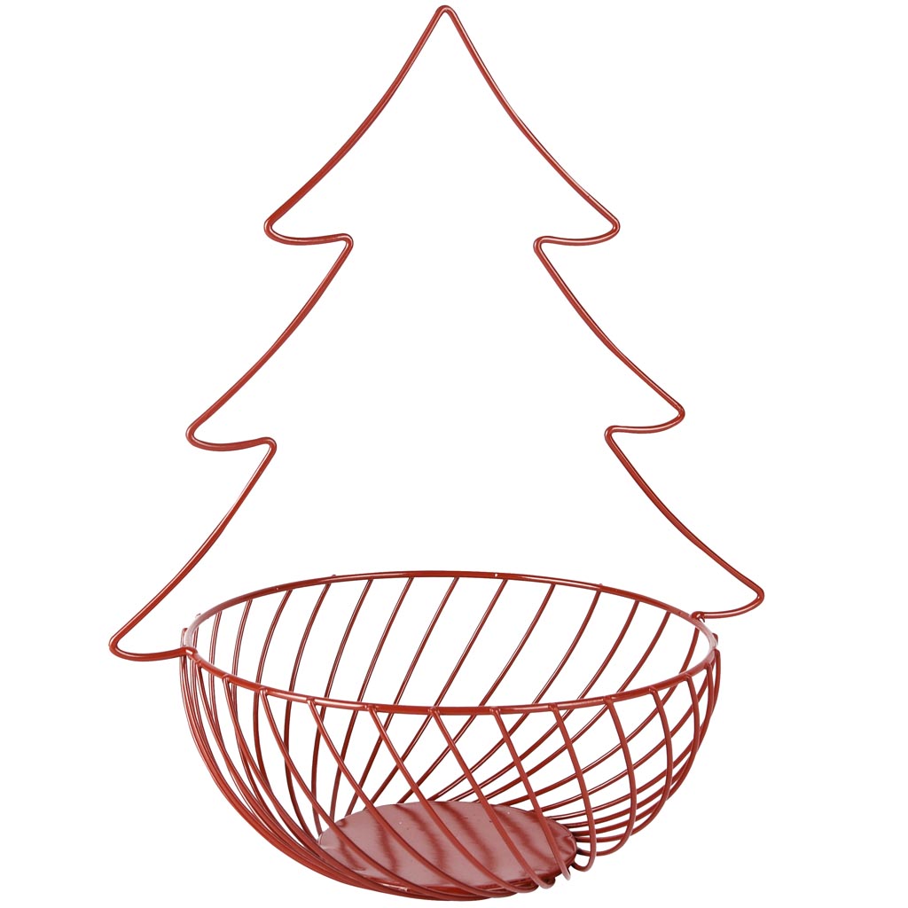Dekoratief | Mandje m/kerstboom, rood, metaal, 27x21x33cm | A255386