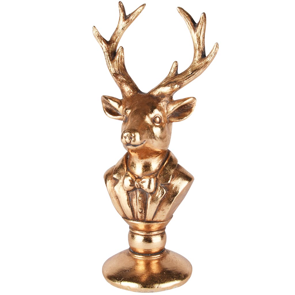 Dekoratief | Buste hert op voet, goud, resina, 14x11x29cm | A255423