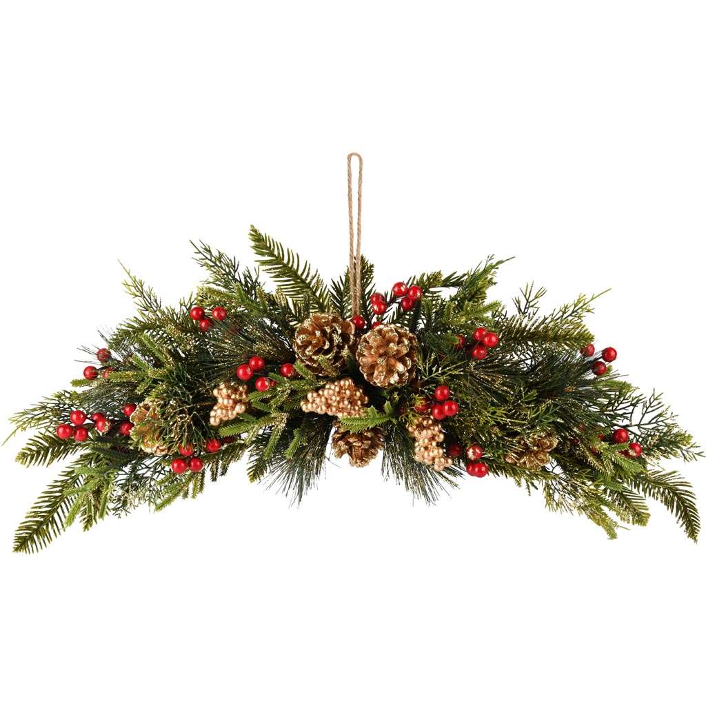 Dekoratief | Hangdeco m/bessen/dennenappels, rood/groen, 56x23x10cm | A255595