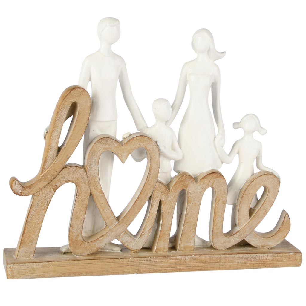 Dekoratief | Deco 'Home' m/gezin, wit/naturel, resina, 20x4x16cm | A255709