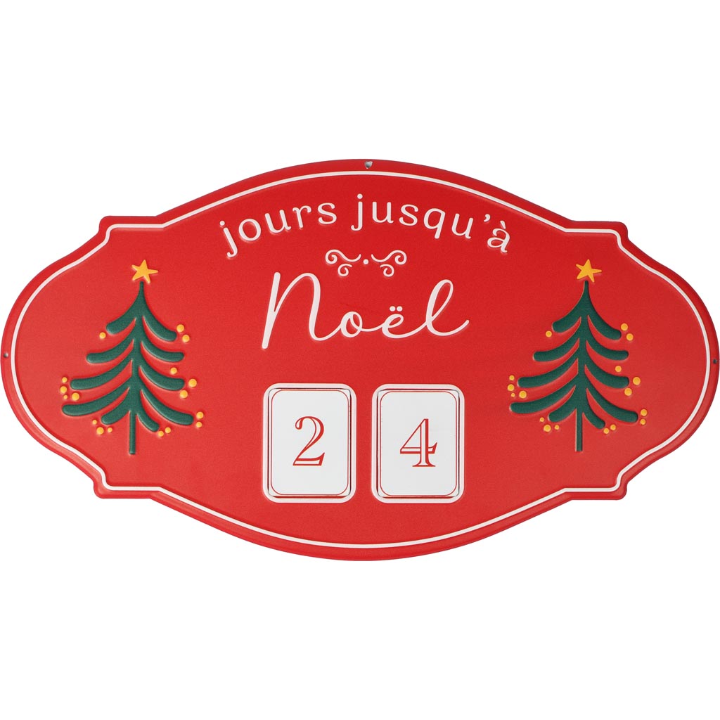 Dekoratief | Wanddeco kalender 'Jours Jusqu'? No?l', rood, metaal, 45x25cm | A255785