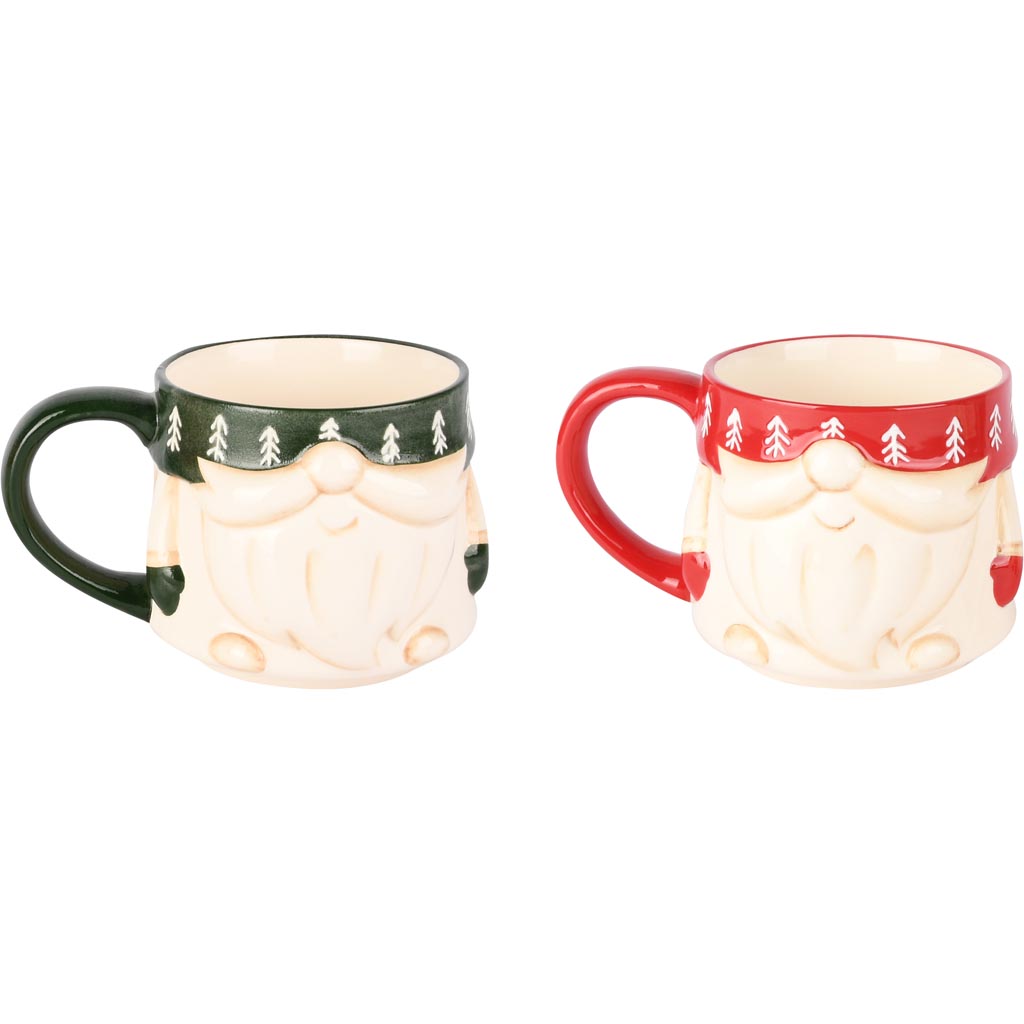 Dekoratief | Mok 'Santa', groen/rood/wit, keramiek, 13x10x9cm, set van 2 stuks | A255843