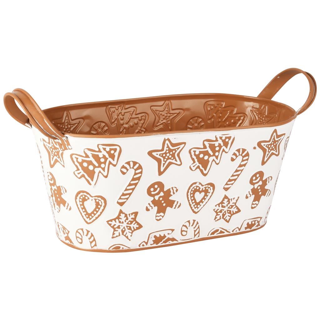 Dekoratief | Bakje ovaal 'Christmas Sweets', wit/bruin, metaal, 30x15x11cm | A255906