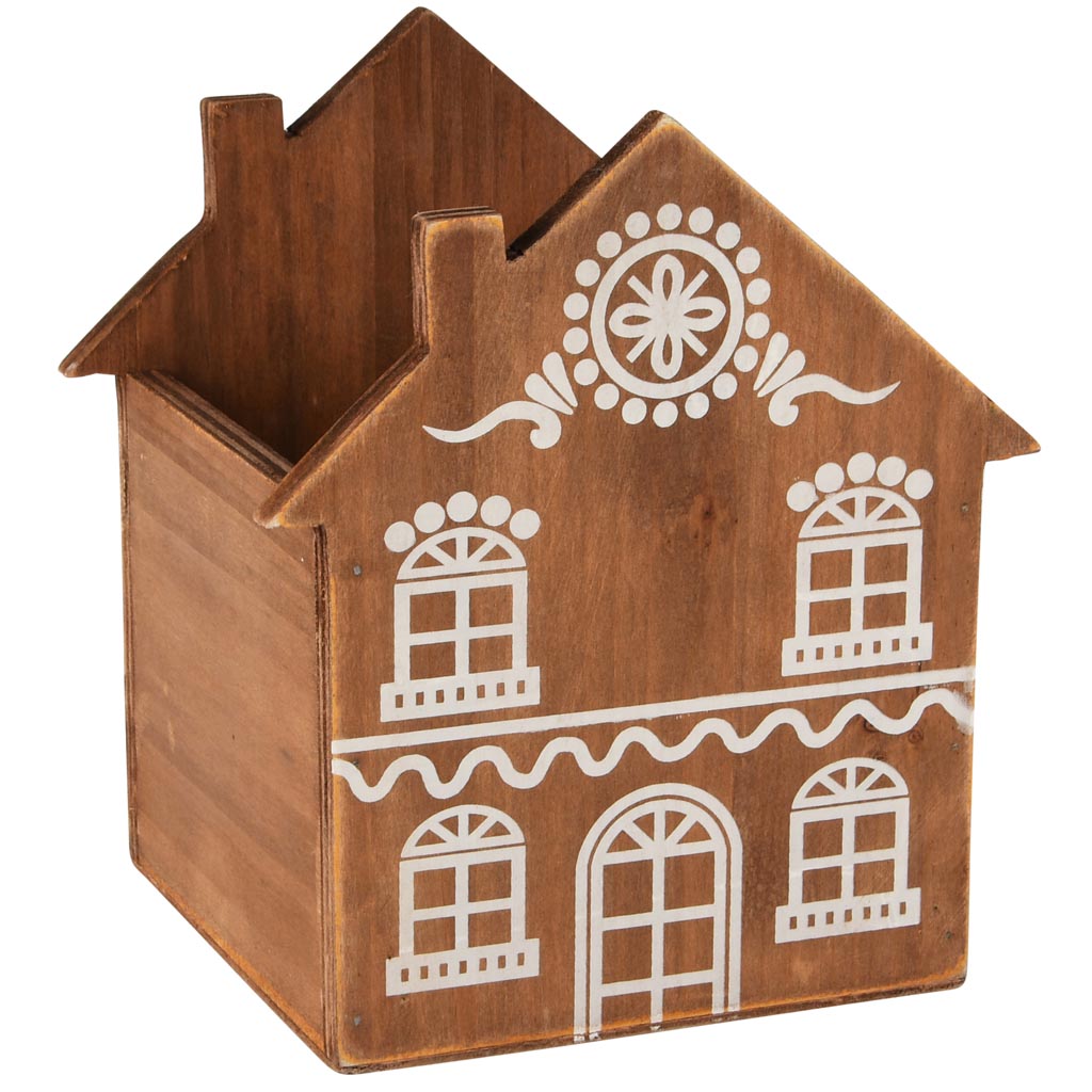 Dekoratief | Bakje huisje, naturel/wit, hout, 16x13x18cm | A255953