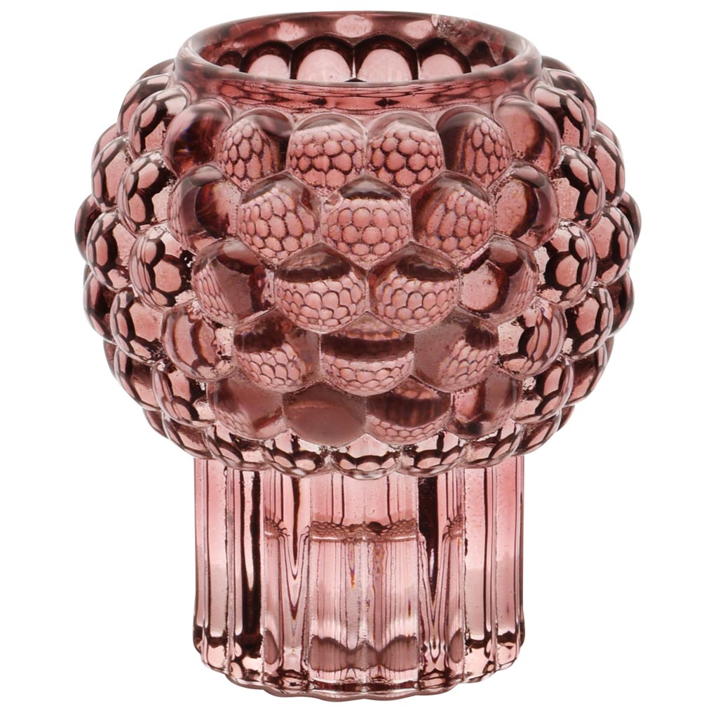 Dekoratief | Theelichthouder op voet 'Bulbs', roze, glas, 8x8x9cm | A255985