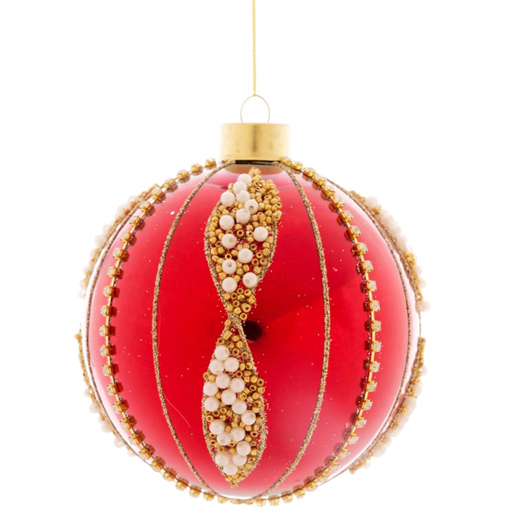 Dekoratief | Hanger bal m/kralen, rood, glas, 8x8x8cm | A259008