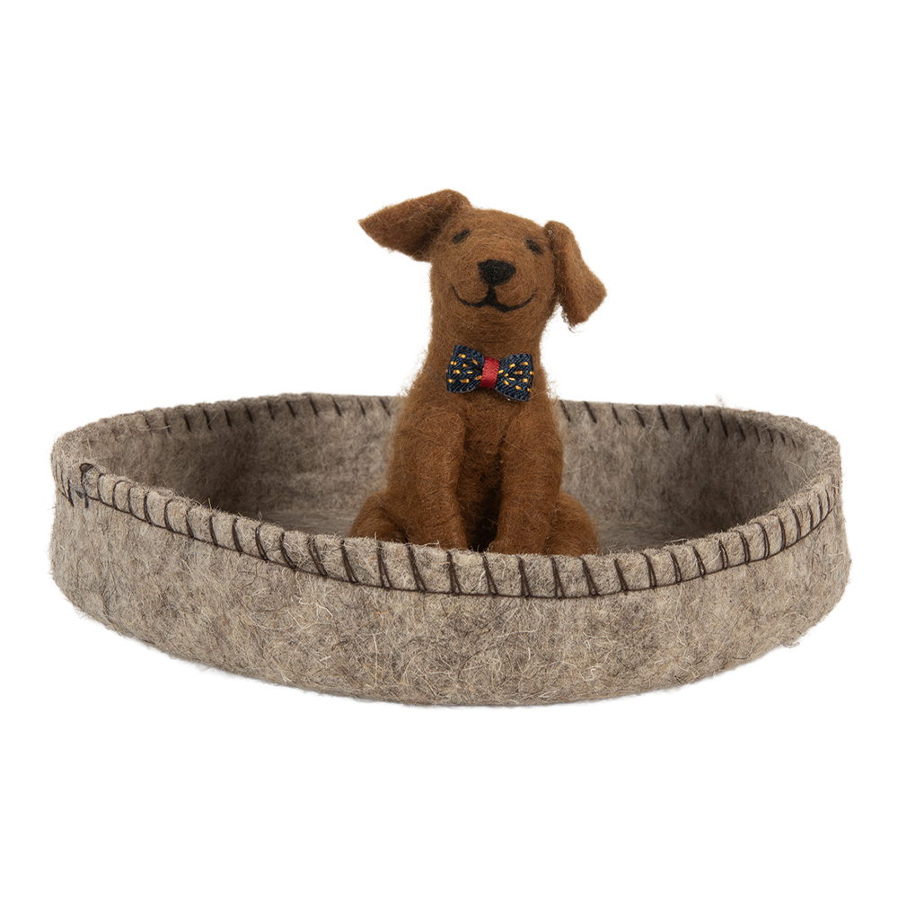 Clayre & Eef   | Vilten Hond in Mand Grijs Bruin ø 19x10 cm | 66288
