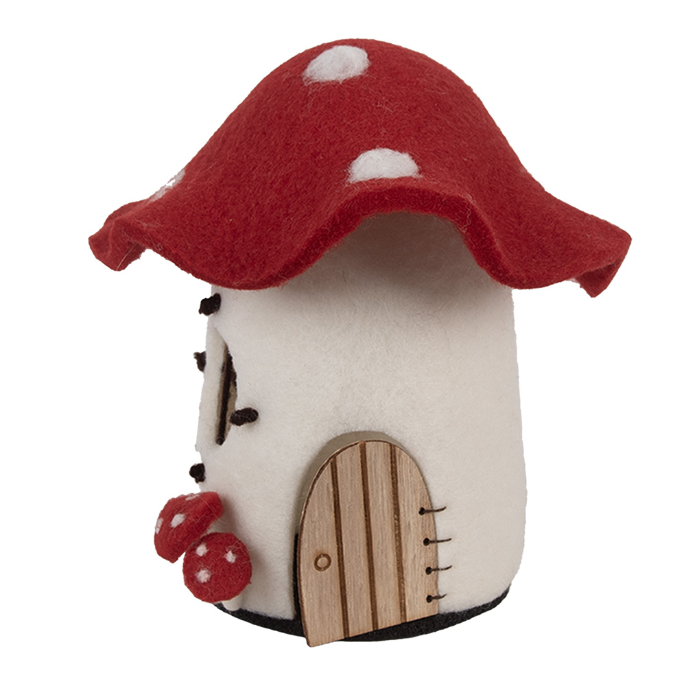 Clayre & Eef   | Vilten Huis Wit Rood 20x20x18 cm | 66293