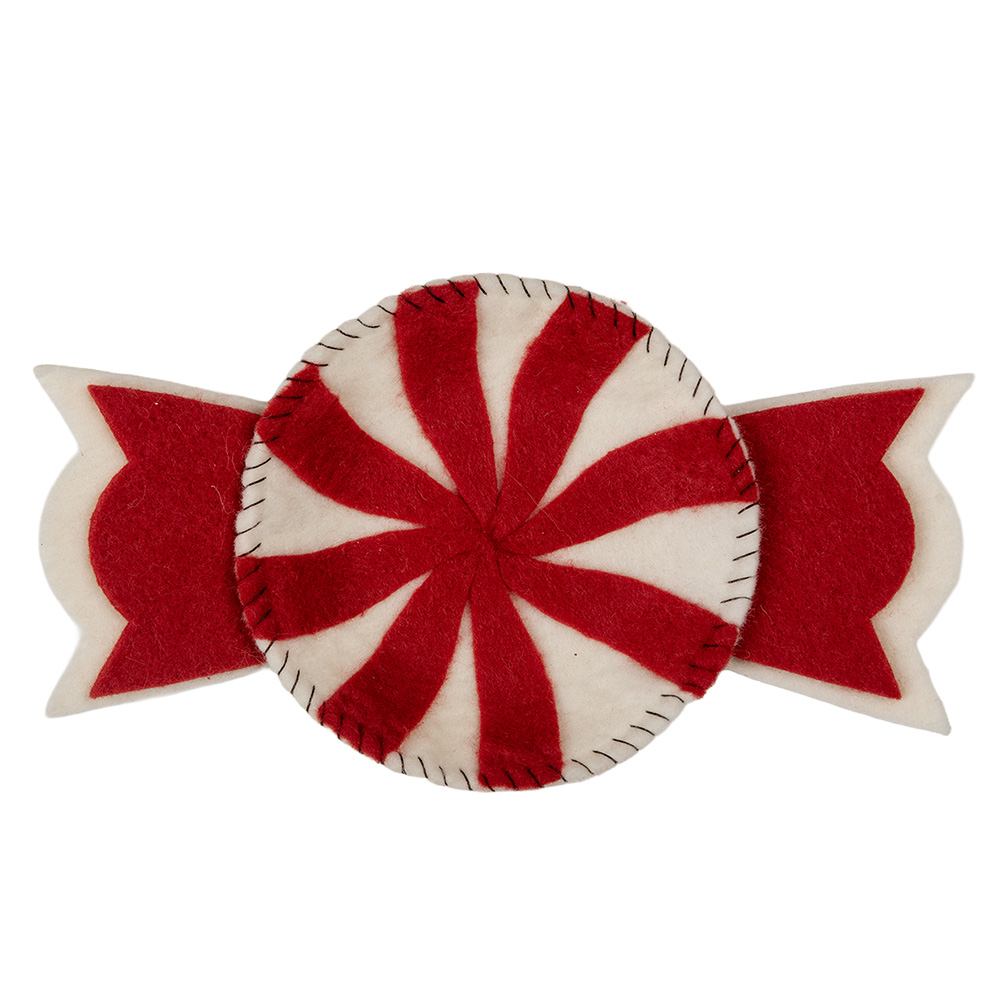 Clayre & Eef   | Vilten Schaal Snoepje Rood Wit 30x18x3 cm | 66289