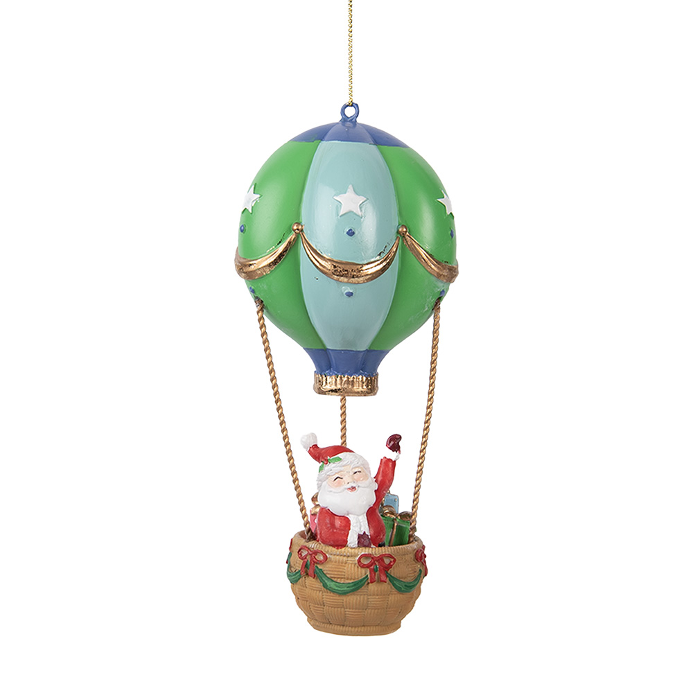 Clayre & Eef   | Decoratie hanger Kerstman in Luchtballon Groen Blauw ø 8x18 cm | 6PR5613