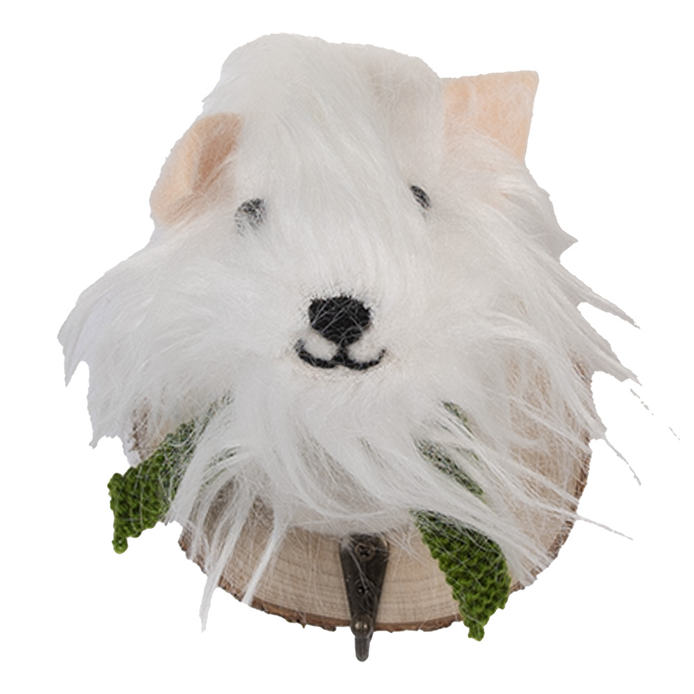 Clayre & Eef   | Wandhaak Vilten Hond Wit Bruin 11x15x14 cm | 66295