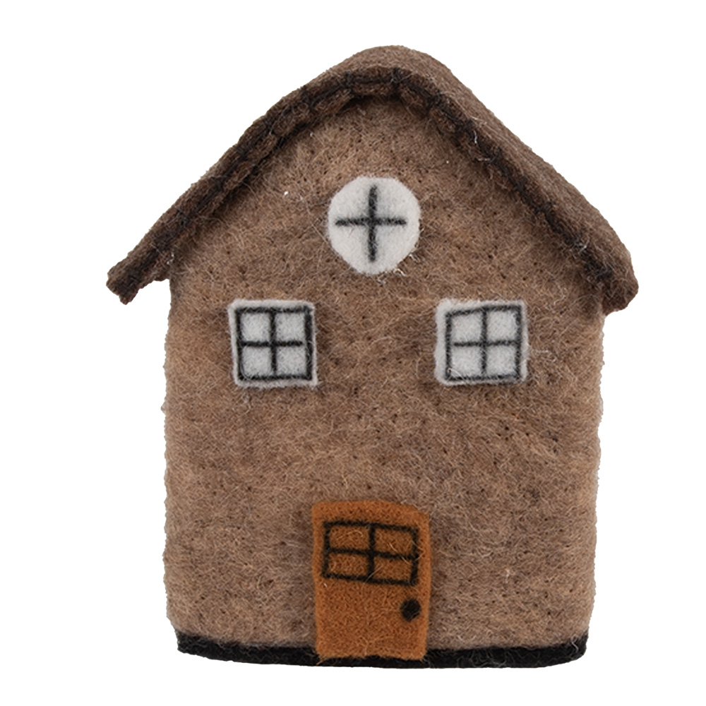 Clayre & Eef   | Vilten Huis Bruin Wit 12x7x14 cm | 66296