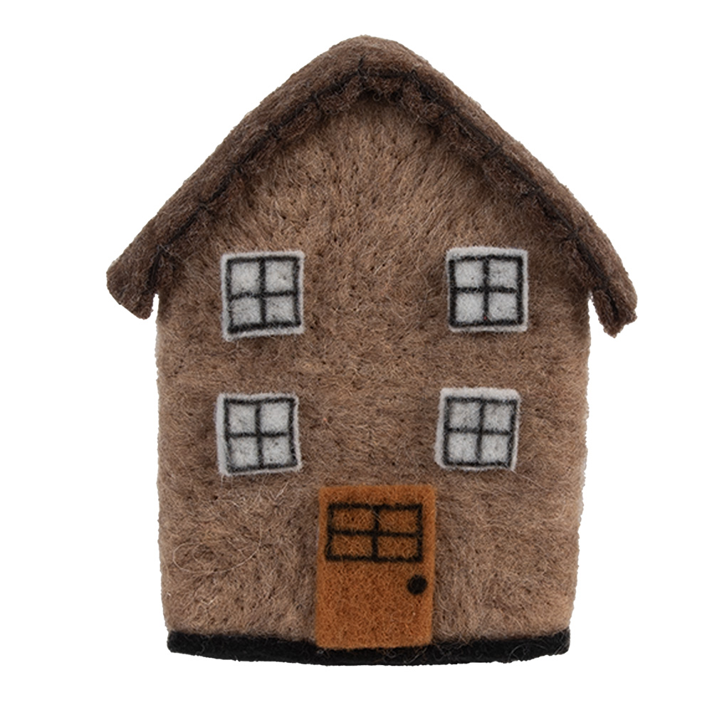 Clayre & Eef   | Vilten Huis Bruin Wit 12x7x14 cm | 66297