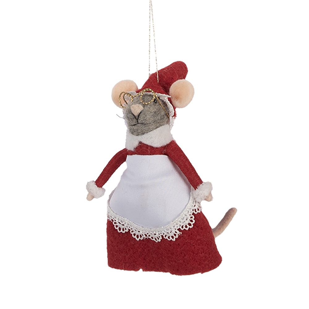 Clayre & Eef   | Decoratie hanger Vilten Muis Rood Wit 8x6x14 cm | 66298