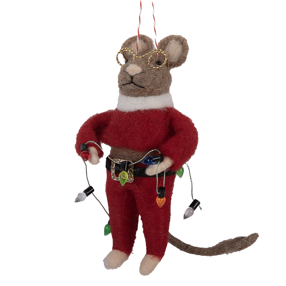 Clayre & Eef   | Decoratie hanger Vilten Muis Rood Bruin 5x7x13 cm | 66299