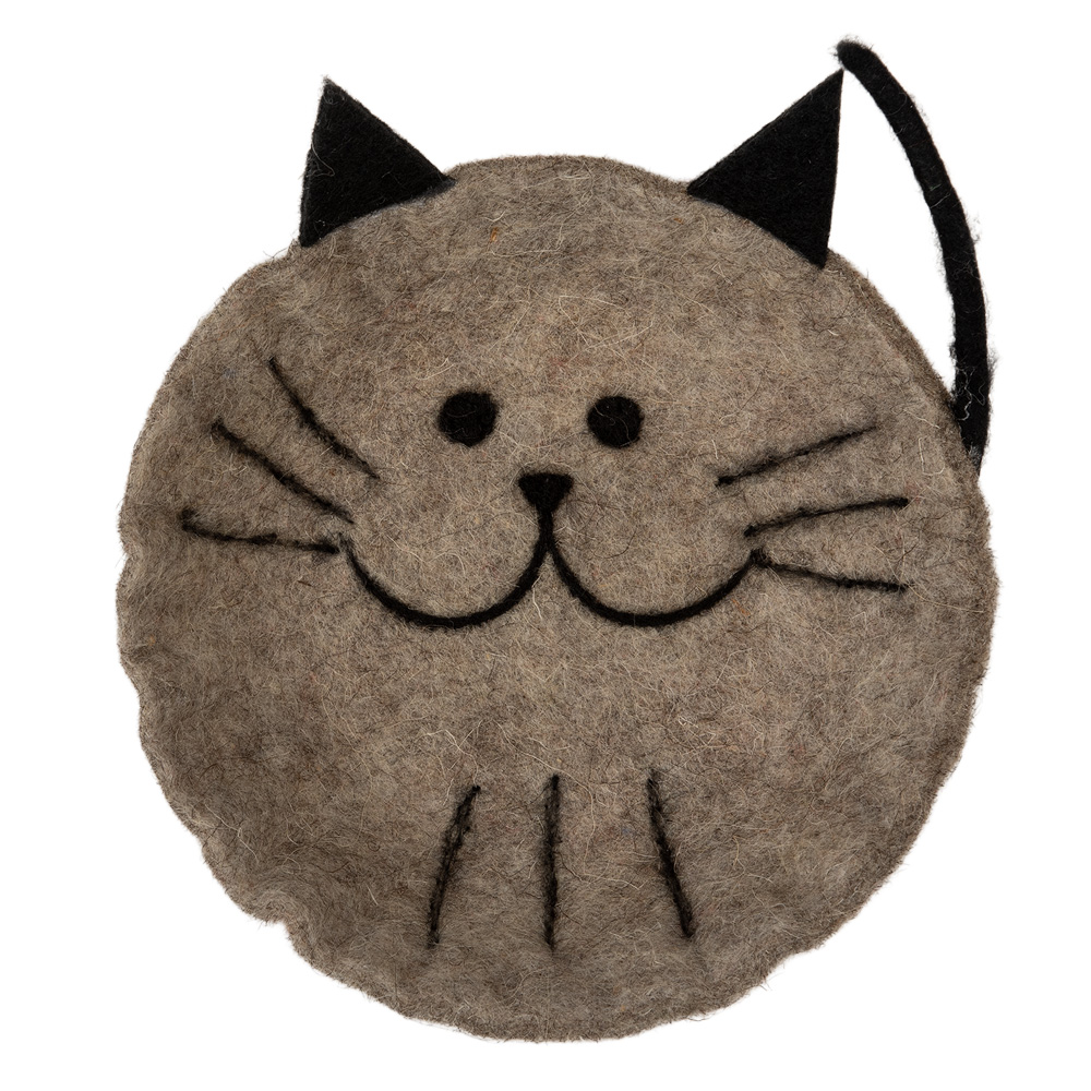Clayre & Eef   | Vilten schaal Kat Grijs Zwart 18x18x6 cm | 66300