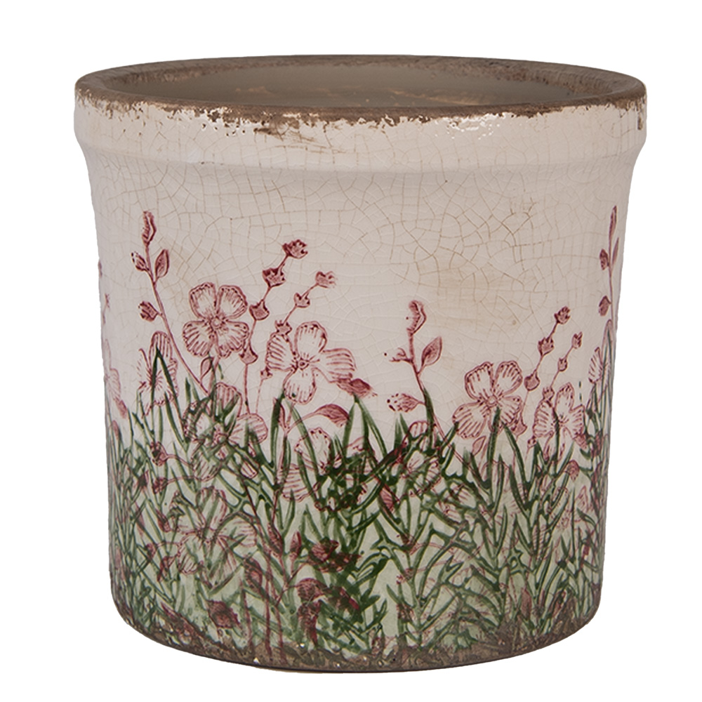 Clayre & Eef   | Bloempot Binnen Beige Groen ø 15x14 cm | 6CE2017M