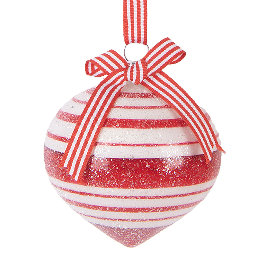 Clayre & Eef   | Kerstbal Rood Wit ø 8x8 cm | 6GL5180