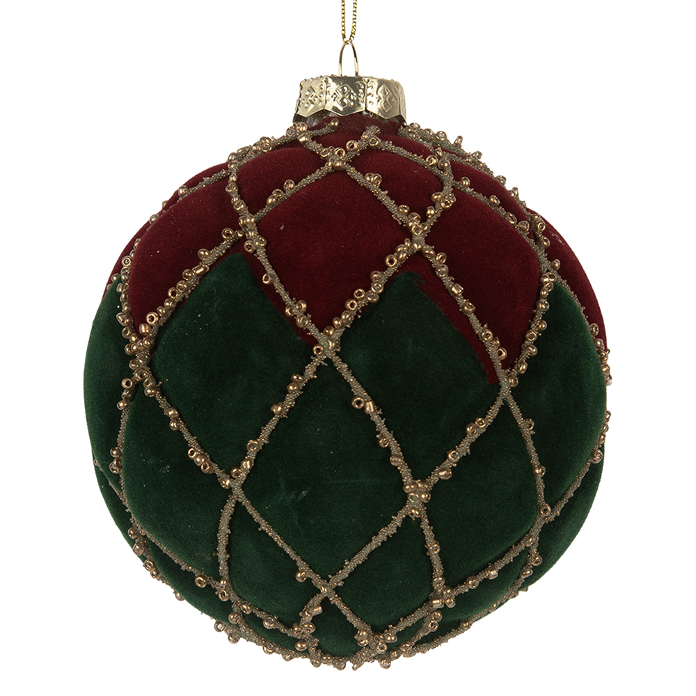 Clayre & Eef   | Kerstbal Rood Groen ø 10x10 cm | 6GL5237