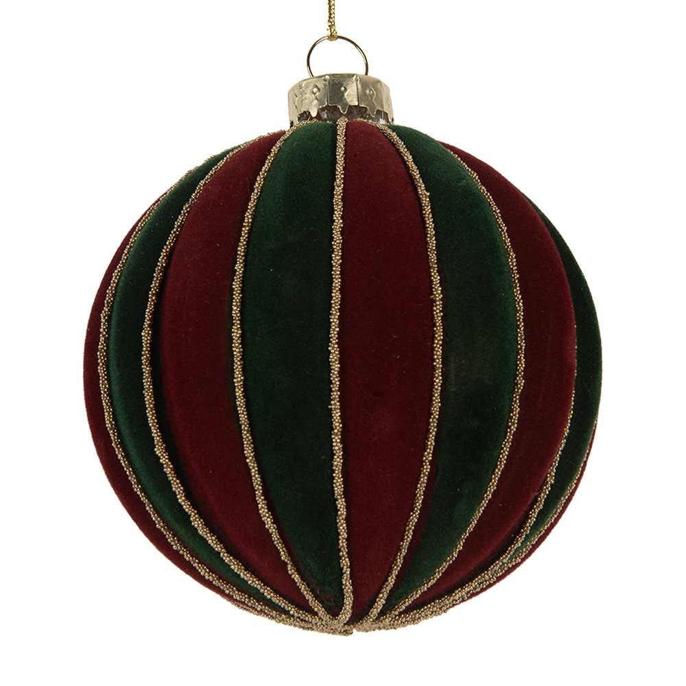 Clayre & Eef   | Kerstbal Rood Groen ø 8x8 cm | 6GL5283