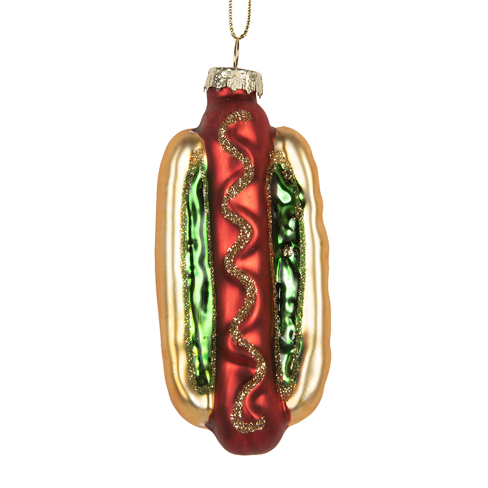 Clayre & Eef   | Kersthanger Goudkleurig Rood 4x3x10 cm | 6GL5297