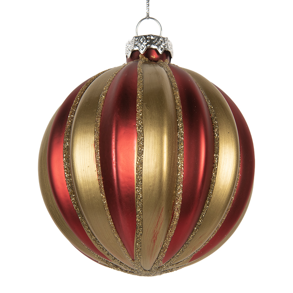 Clayre & Eef   | Kerstbal Rood Goudkleurig ø 8x8 cm | 6GL5302