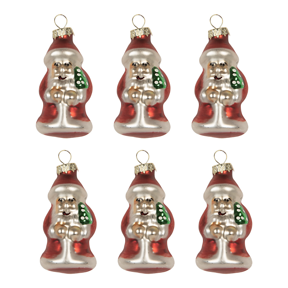 Clayre & Eef   | Kersthanger (set 6) Rood Zilverkleurig ø 3x35 cm | 6GL5322