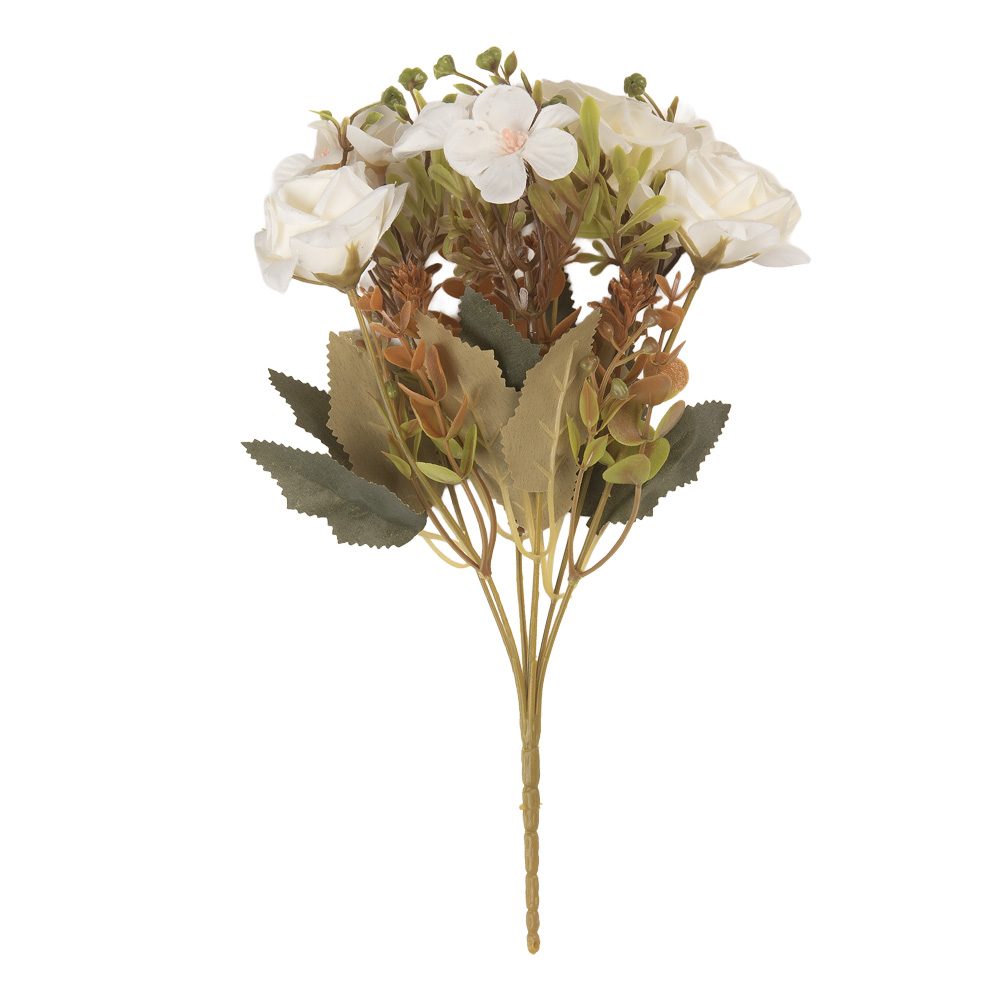 Clayre & Eef   | Decoratie tak met bloemen Wit Groen 12x10x29 cm | 6PL0401W