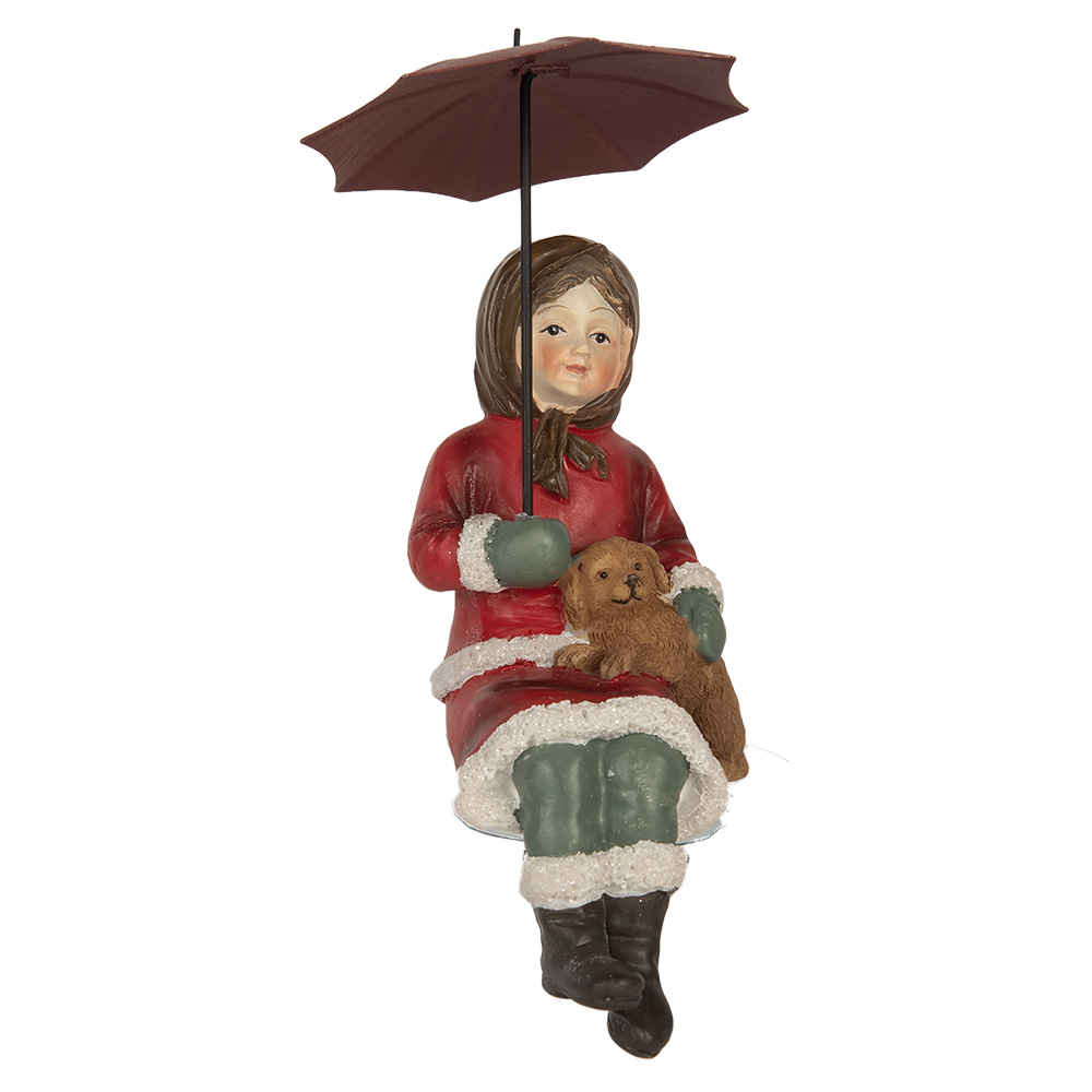 Clayre & Eef   | Decoratie Kind met Hond Rood Bruin 10x7x19 cm | 6PR5523