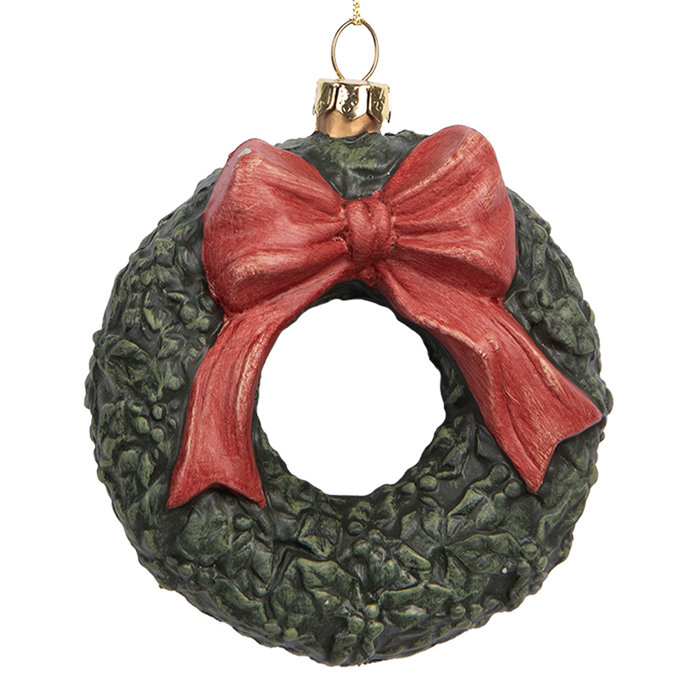 Clayre & Eef   | Decoratie hanger Krans Groen Rood 9x4x11 cm | 66085