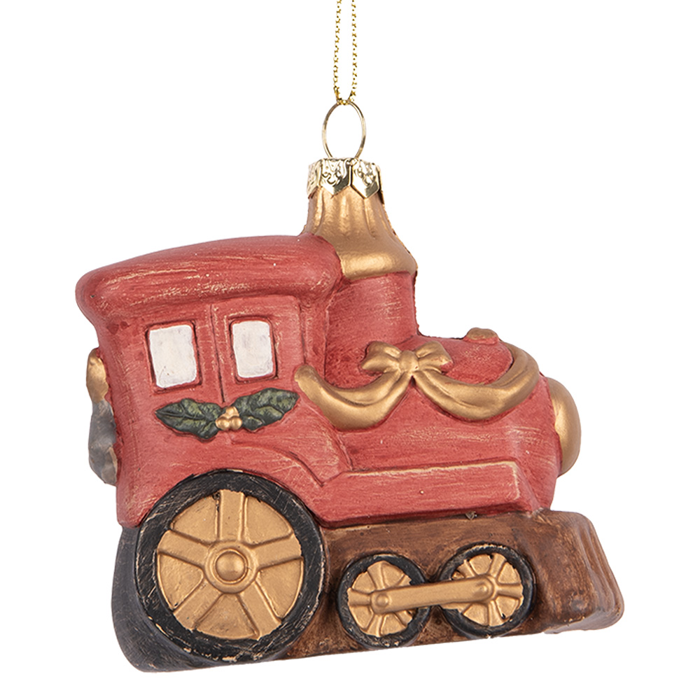 Clayre & Eef   | Decoratie Hanger Locomotief  Rood Goudkleurig 9x5x9 cm | 66087