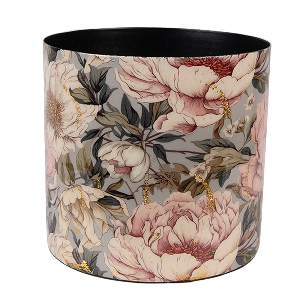 Clayre & Eef   | Bloempot Zwart Roze ø 16x15 cm | 65894