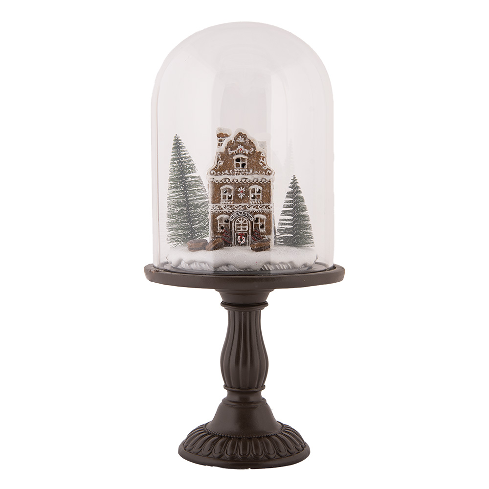 Clayre & Eef   | Glazen Stolp met decoratie LED Bruin ø 17x36 cm / 2xAAA | 6GL5190