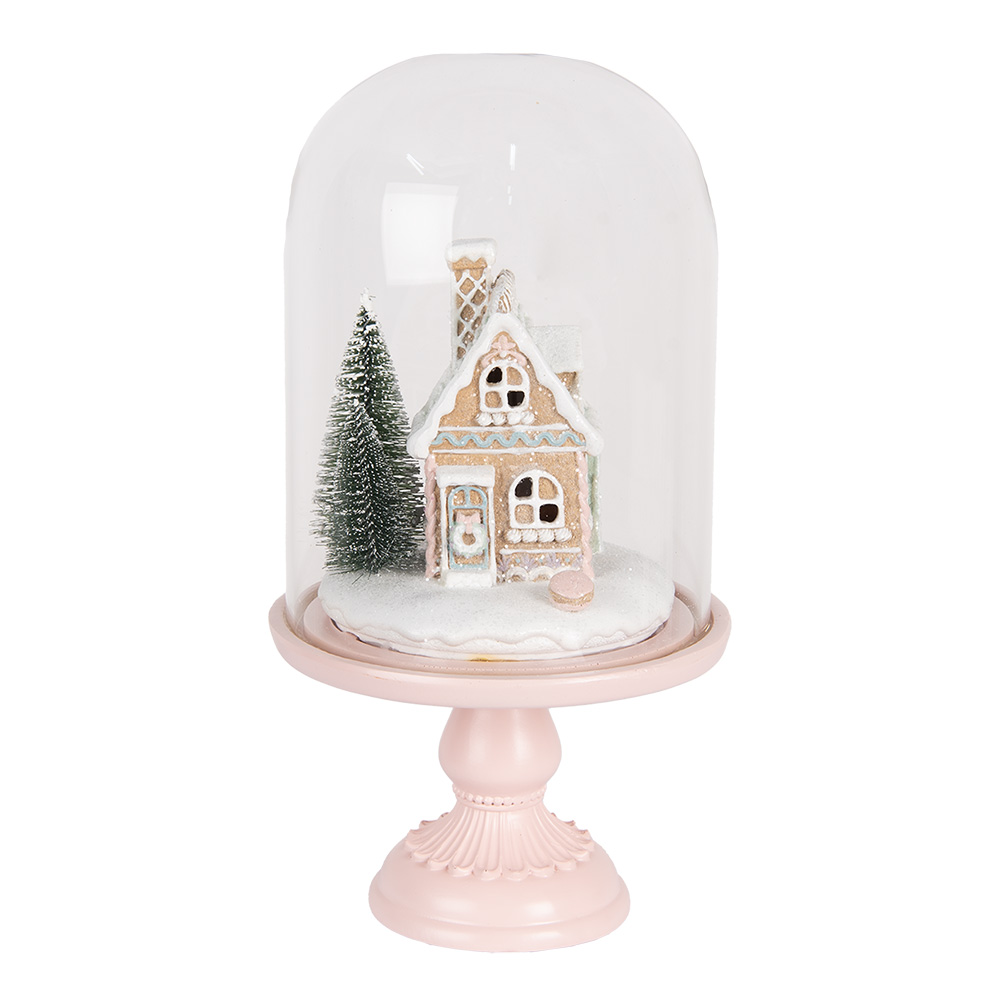 Clayre & Eef   | Glazen Stolp met decoratie Roze LED ø 17x30 cm / 2xAAA | 6GL5191