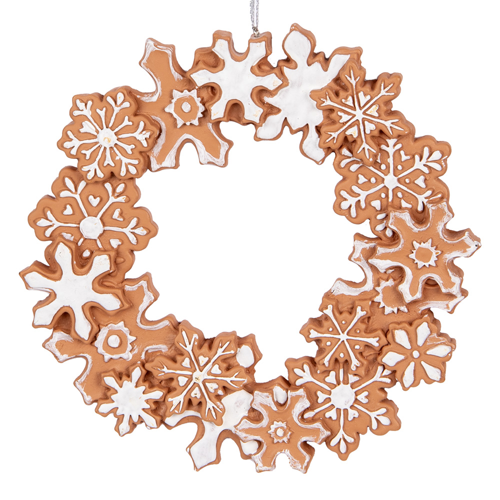 Clayre & Eef   | Decoratie hanger Krans Bruin Wit ø 18x2 cm | 6PR5321