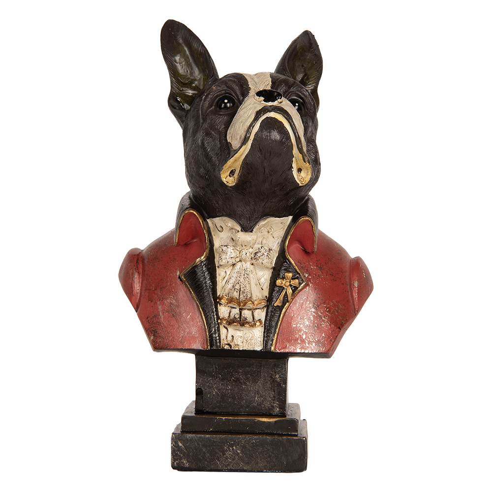 Clayre & Eef   | Decoratie Buste Hond Zwart Rood 15x12x26 cm | 6PR5577