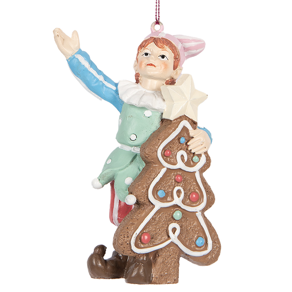 Clayre & Eef   | Decoratie hanger elf Groen Bruin 8x4x11 cm | 6PR5298