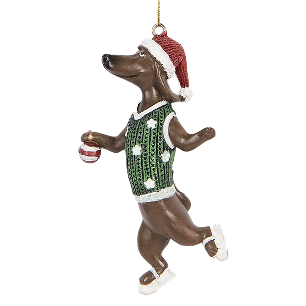 Clayre & Eef   | Decoratie hanger Teckel Bruin Groen 6x3x10 cm | 6PR5307