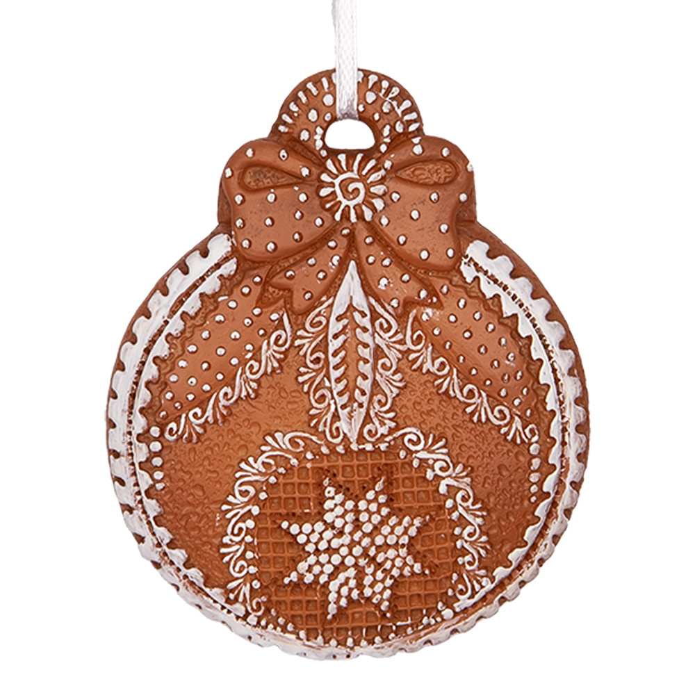 Clayre & Eef   | Decoratie hanger Kerstbal Bruin Wit 8x2x10 cm | 6PR5317