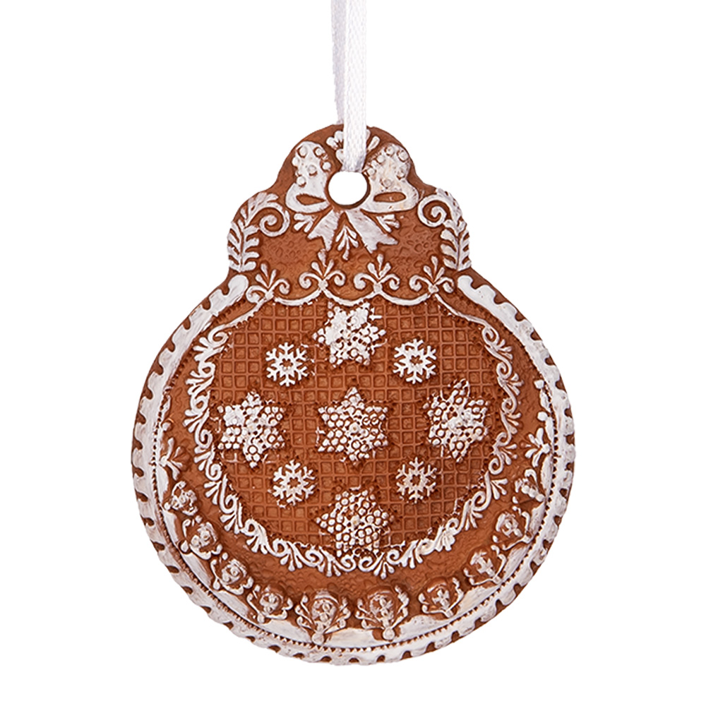 Clayre & Eef   | Decoratie hanger Kerstbal Bruin Wit 8x2x10 cm | 6PR5319