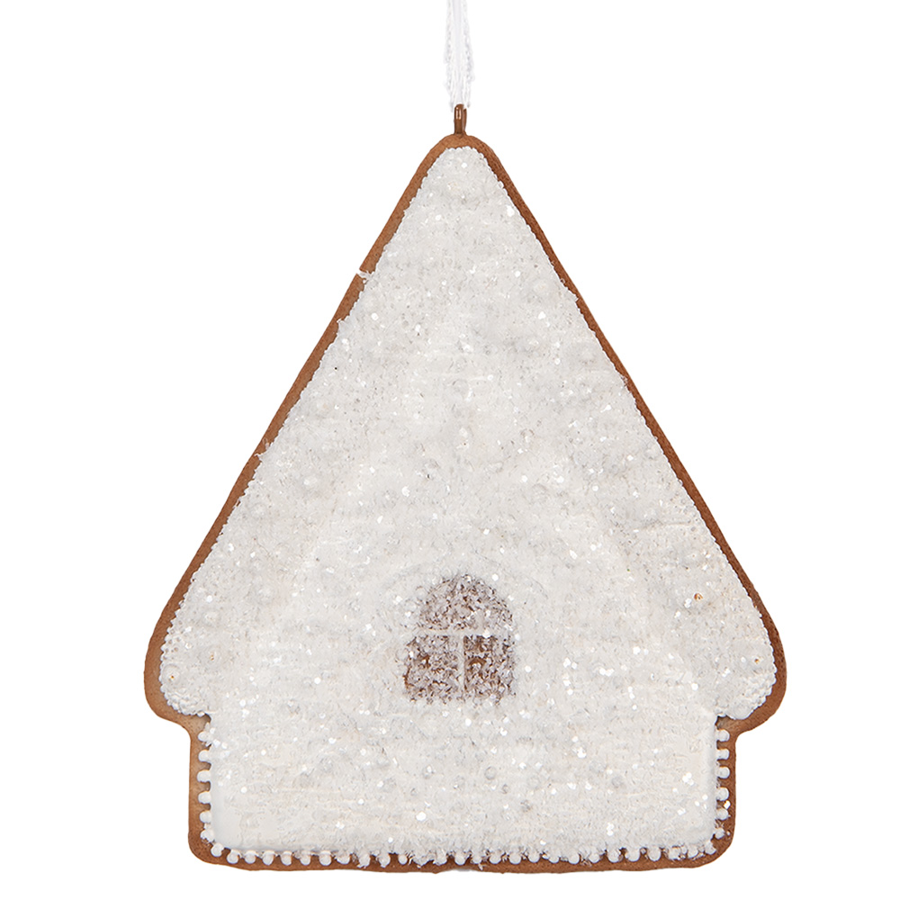 Clayre & Eef   | Decoratie hanger huisje Wit Bruin 9x1x10 cm | 6PR5328