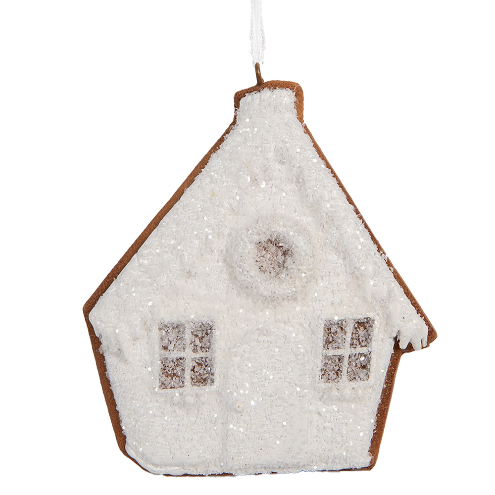 Clayre & Eef   | Decoratie hanger huisje Wit Bruin 9x1x10 cm | 6PR5330