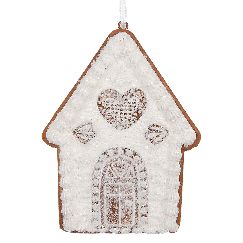 Clayre & Eef   | Decoratie hanger huisje Wit Bruin 8x1x10 cm | 6PR5331
