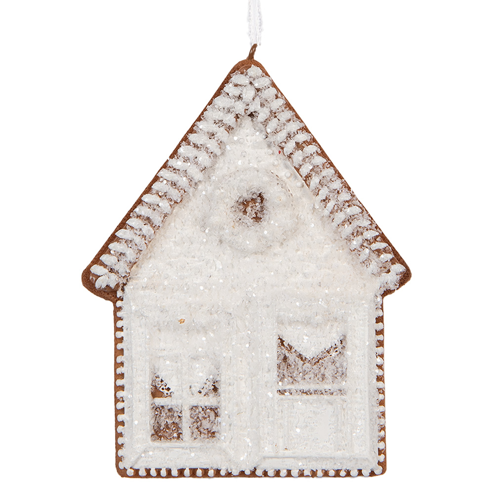 Clayre & Eef   | Decoratie hanger huisje Wit Bruin 8x1x10 cm | 6PR5333