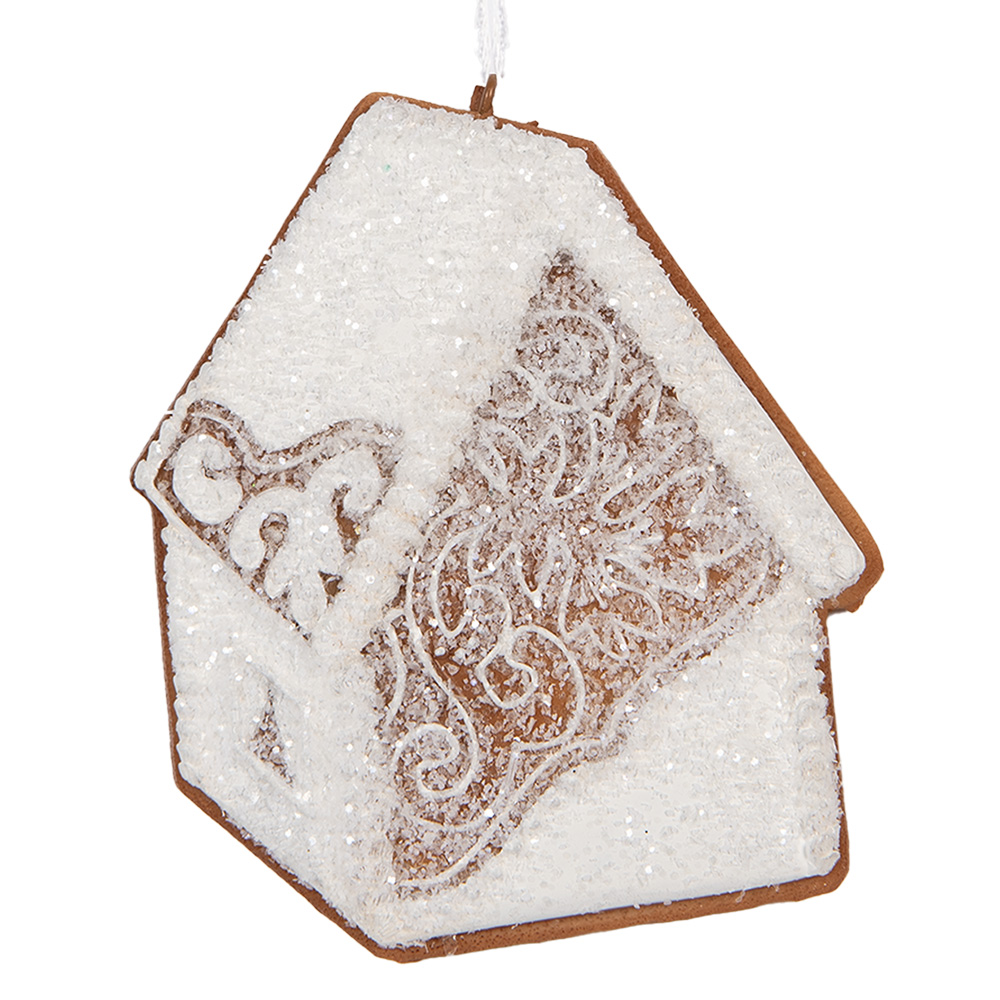 Clayre & Eef   | Decoratie hanger huisje Wit Bruin 9x1x10 cm | 6PR5334