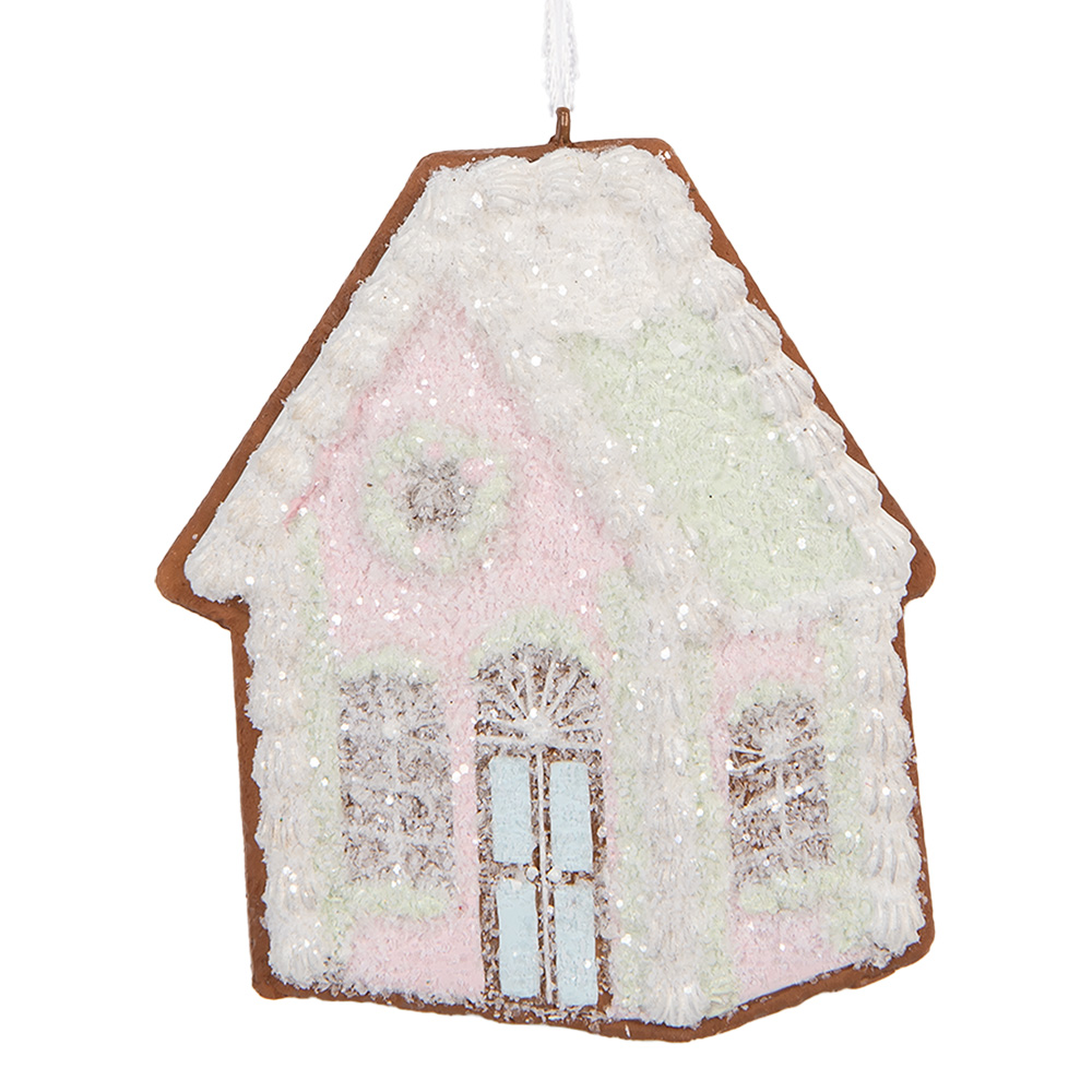 Clayre & Eef   | Decoratie hanger huisje Roze Groen 9x1x10 cm | 6PR5335