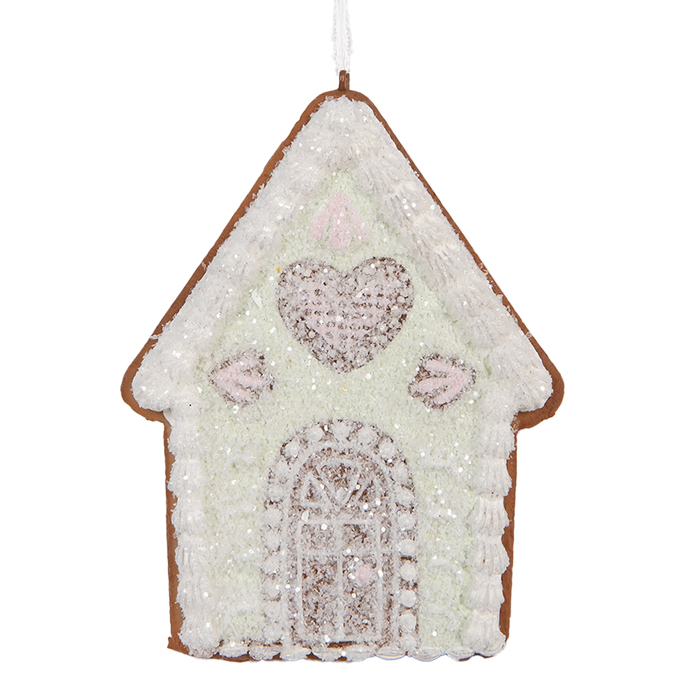 Clayre & Eef   | Decoratie hanger huisje Groen Wit 8x1x10 cm | 6PR5336