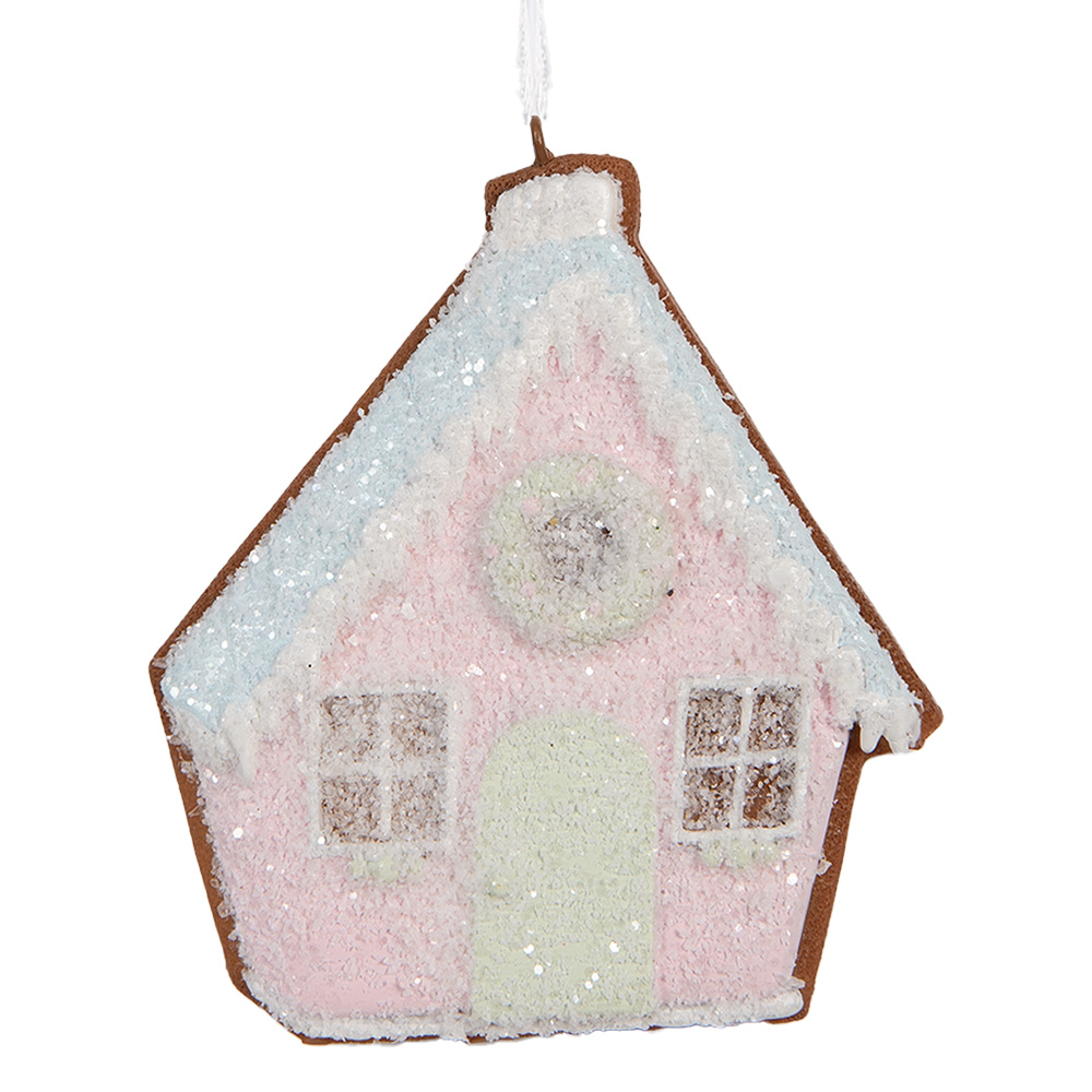 Clayre & Eef   | Decoratie hanger huisje Roze Groen 9x1x10 cm | 6PR5342