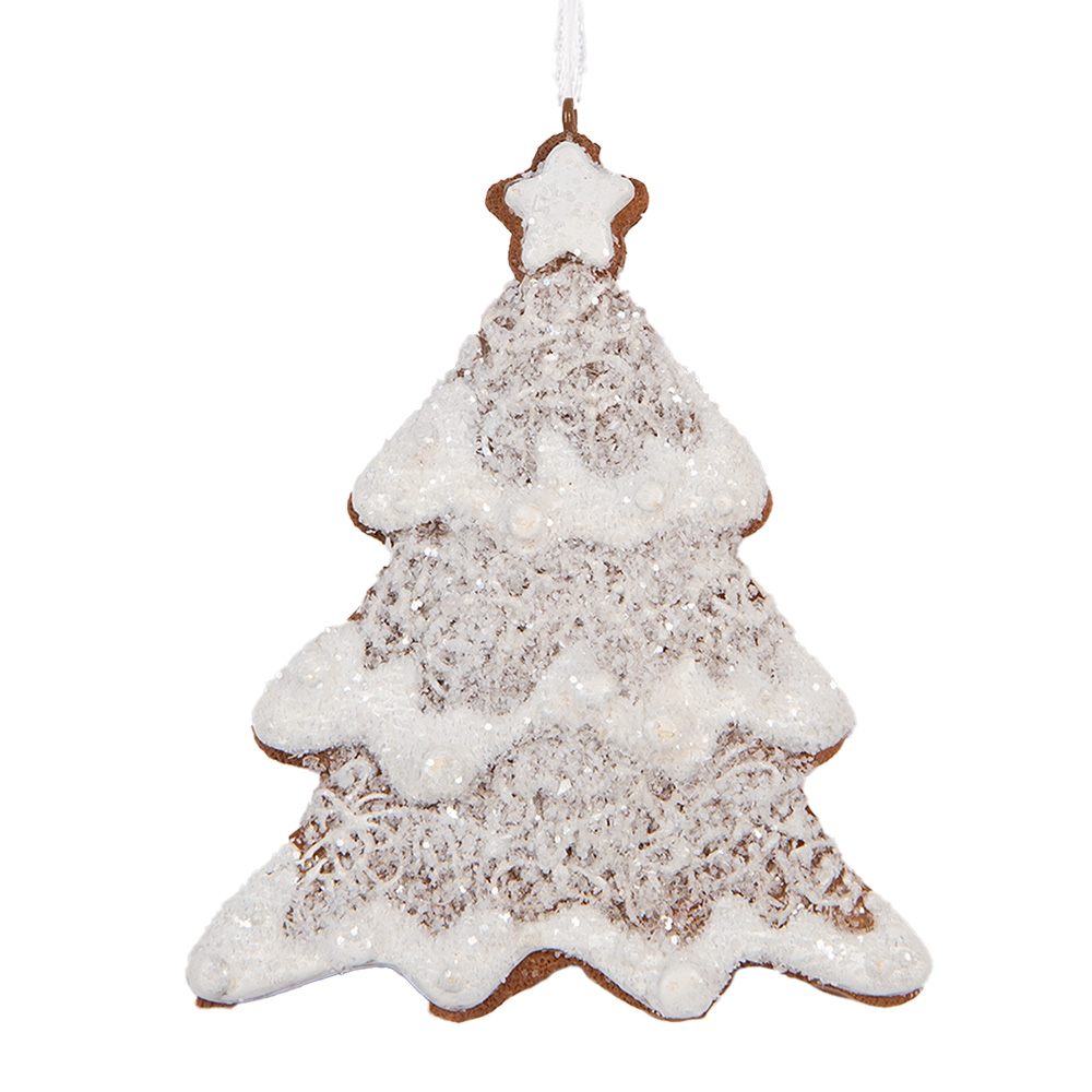 Clayre & Eef   | Decoratie hanger Kerstboom Wit Bruin 9x1x10 cm | 6PR5343